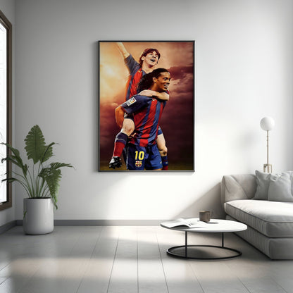 Messi And Ronaldinho Goal Celebration Canvas Poster - Canvasworkshop