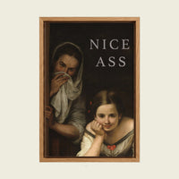 Nice Ass Bathroom canvas wall art in a floating oak frame