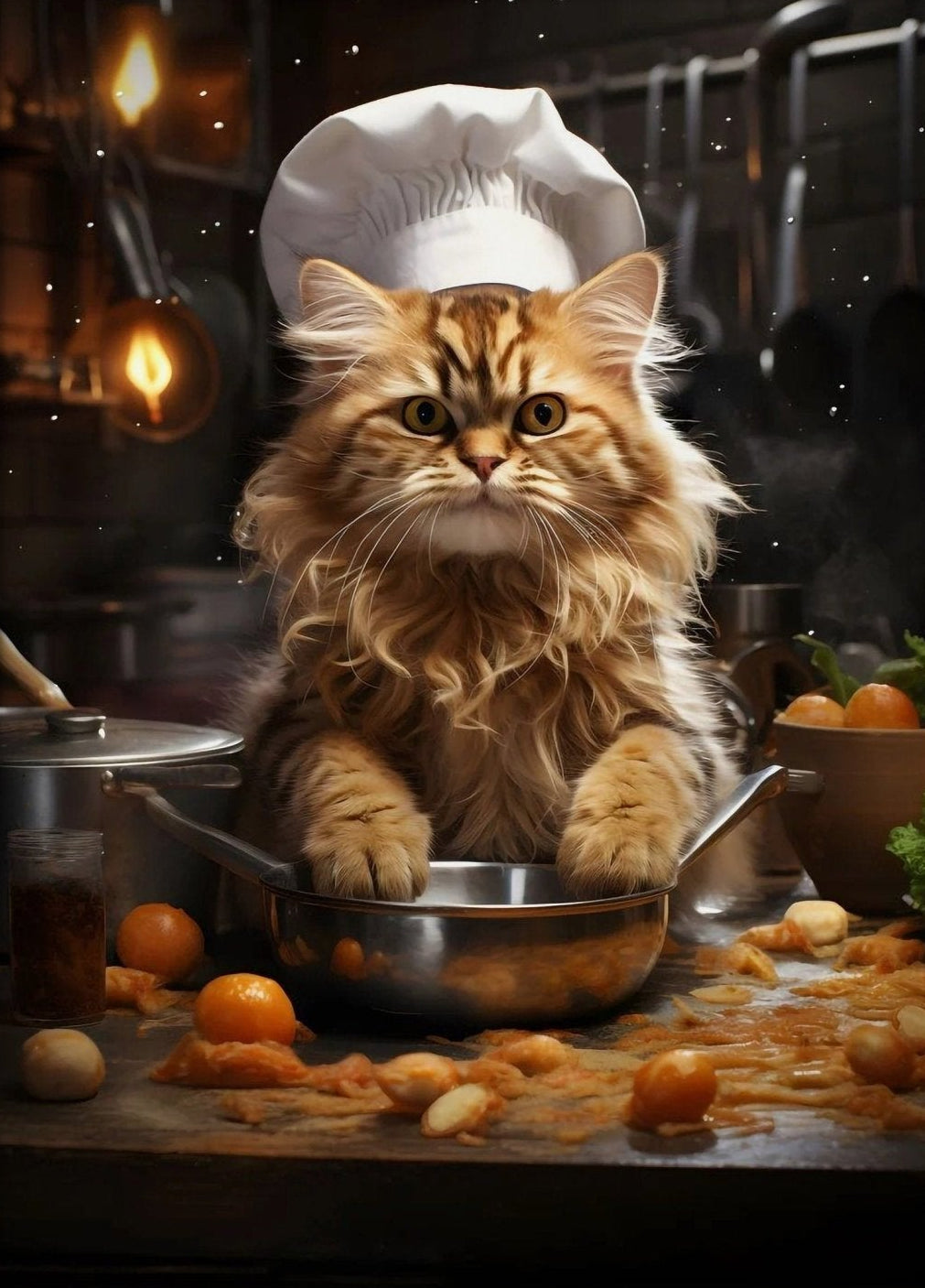 Funny Chef Cat in Kitchen Wall Art