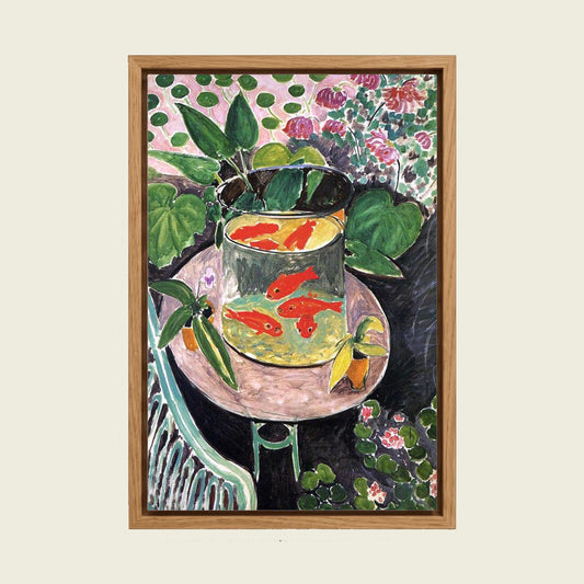 Goldfish by Henri Matisse canvas wall art in a floating oak frame