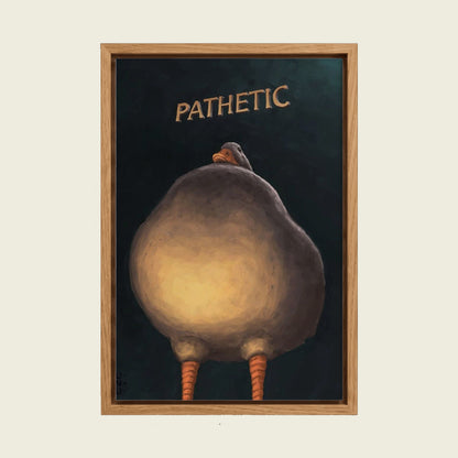 Pathetic Duck canvas wall art in a floating oak frame