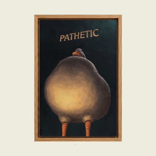 Pathetic Duck canvas wall art in a floating oak frame