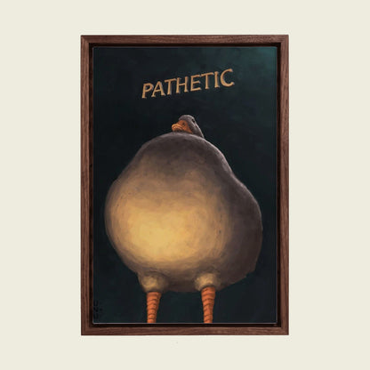 Pathetic Duck canvas wall art in a floating walnut frame