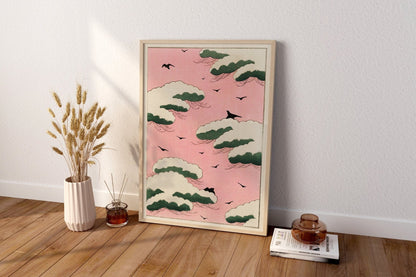 Pink Sky illustration Canvas Wall Art - Canvasworkshop