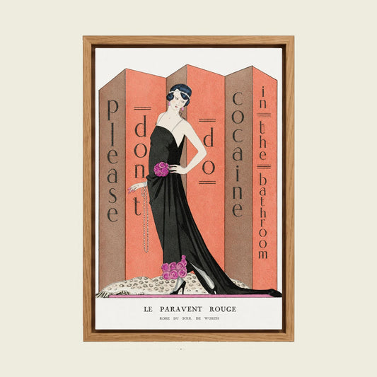 Please Don't Do Coke by George Barbier canvas wall art in a floating oak frame