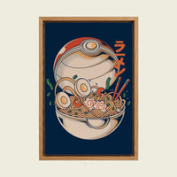 Vintage Ramen Bowl canvas wall art in a floating oak frame