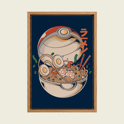 Vintage Ramen Bowl canvas wall art in a floating oak frame