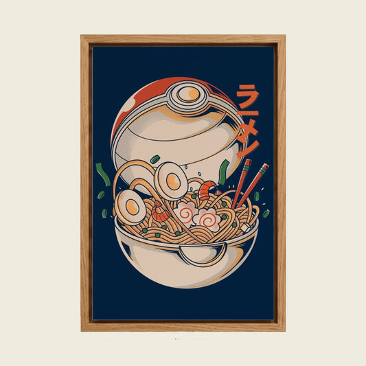 Vintage Ramen Bowl canvas wall art in a floating oak frame