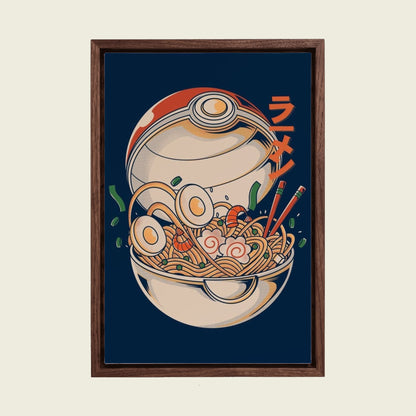 Vintage Ramen Bowl canvas wall art in a floating walnut frame