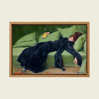 Decadent Young Woman by Ramon Casas canvas wall art in a floating oak frame