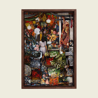 Colorful Food Market canvas wall art in a floating walnut frame
