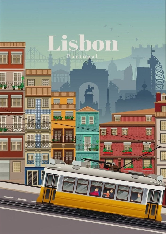 Lisbon Portugal Vintage Tram Canvas Wall Art