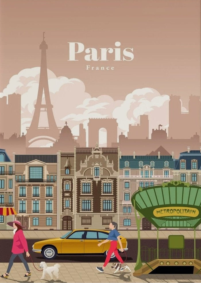 Paris France Vintage Retro Travel Canvas Wall Art