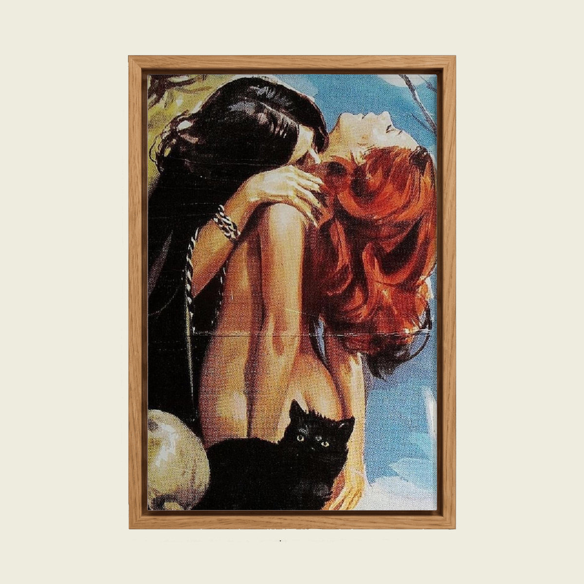 Feed Floating Oak Vintage Redhead Woman & Black Cat Wall Canvas Print