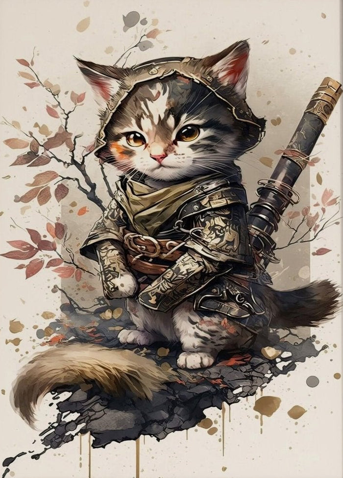 Japanese Samurai Cat Warrior Canvas Wall Art