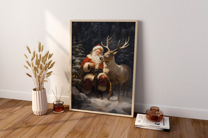 Santa Claus With Elk Canvas Print