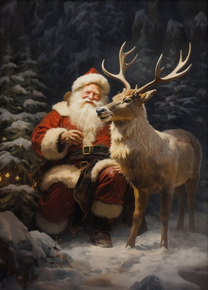 Santa Claus and Reindeer Christmas Canvas Art