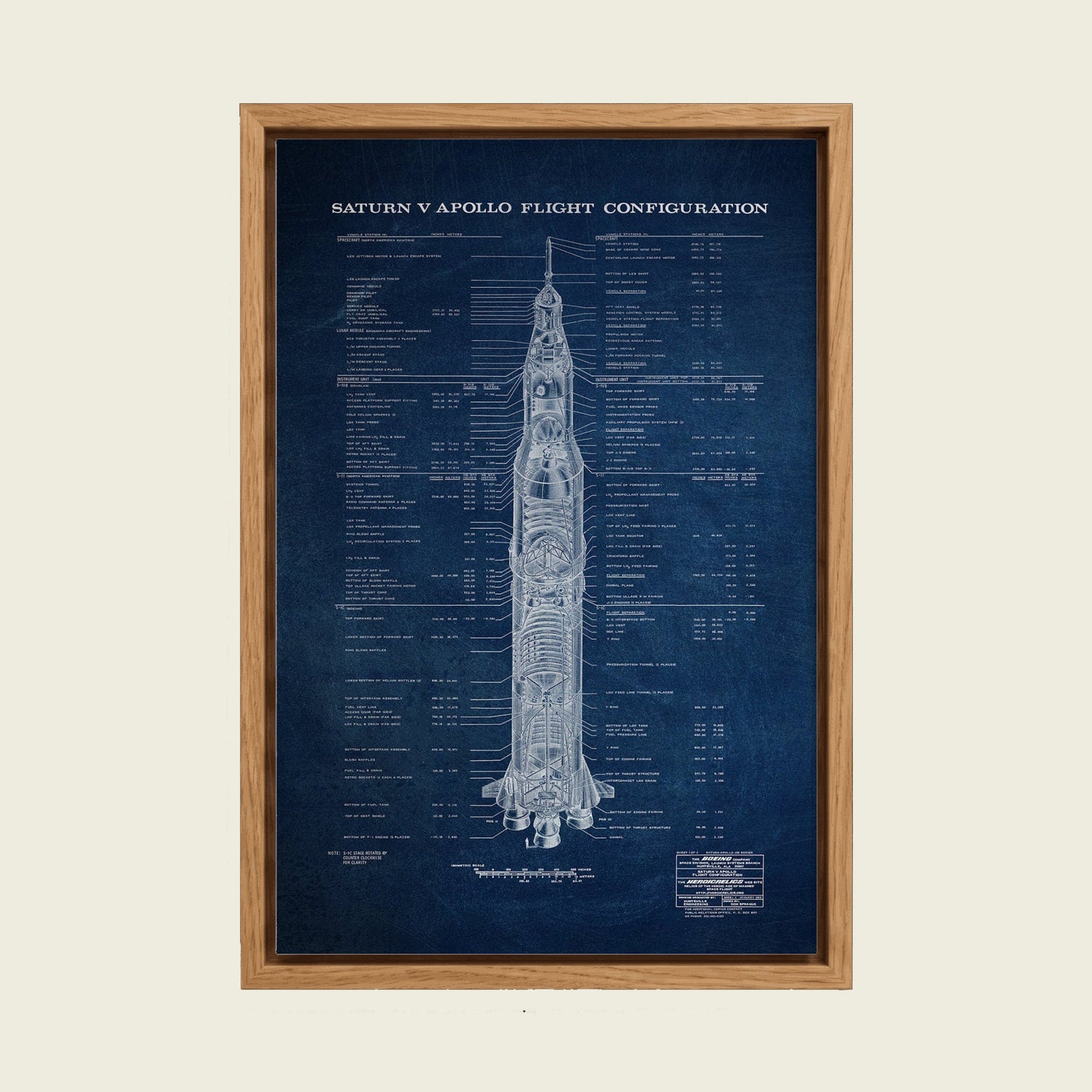 Feed Floating Oak Saturn V Apollo Rocket Patent Blueprint Wall Art Print