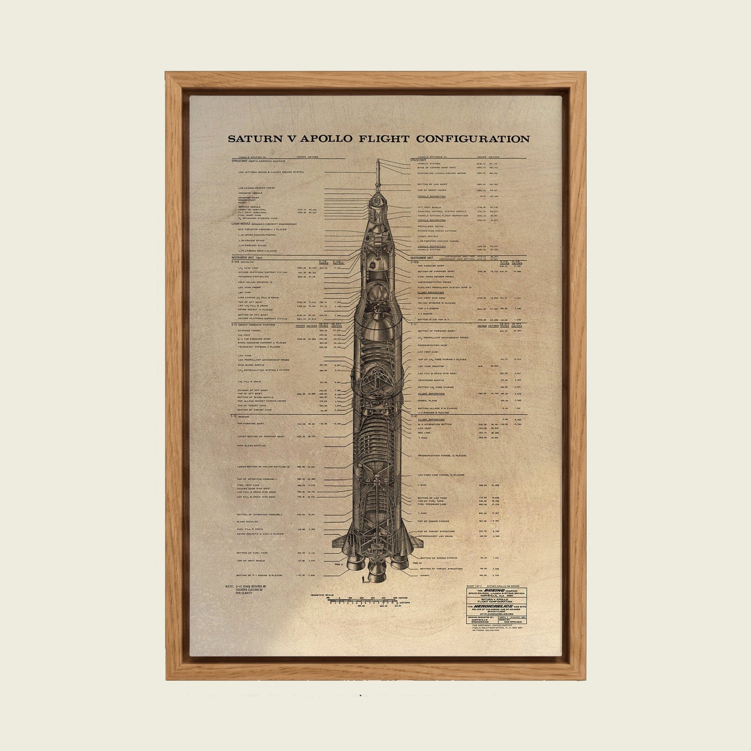 Feed Floating Oak Saturn V Apollo Blueprint Version 2 Canvas Print