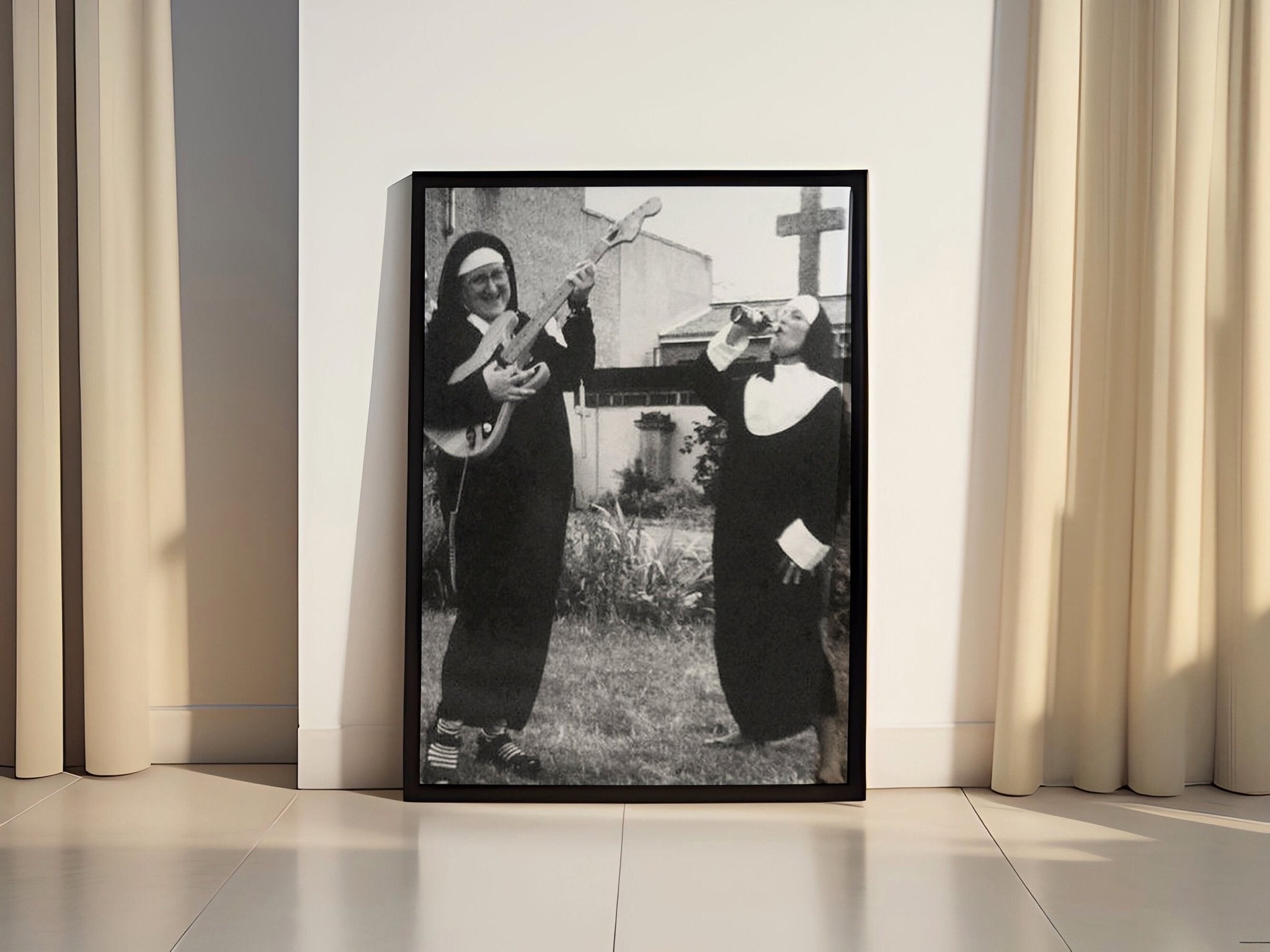 Smoking Nuns Middle Finger Vintage Canvas Poster - Canvasworkshop
