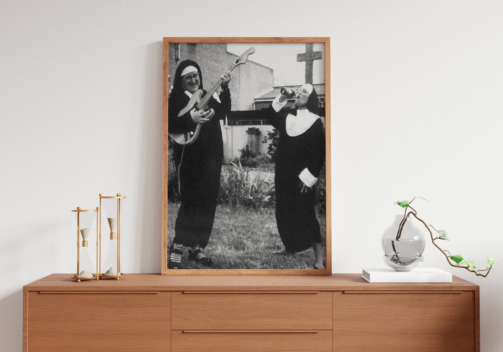 Smoking Nuns Middle Finger Vintage Canvas Poster - Canvasworkshop