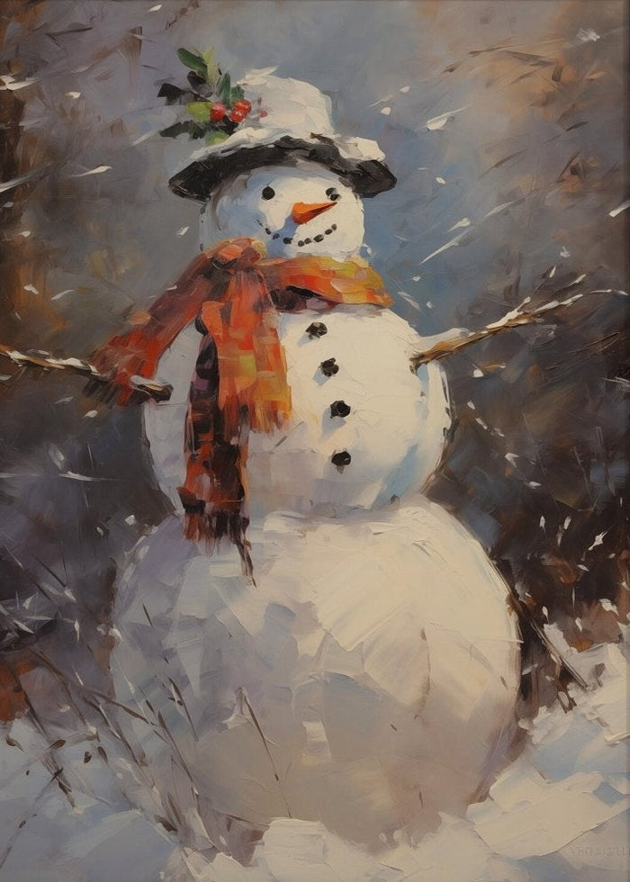 Vintage Snowman Christmas Canvas Wall Art