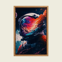 Astronaut in a Cosmic Landscape canvas wall art in a floating oak frame