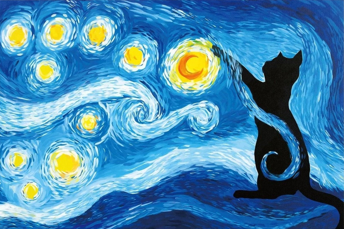 Starry Night Black Cat Wall Art