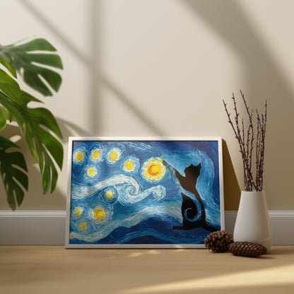 Starry Night Cat Canvas Wall Art - Canvasworkshop