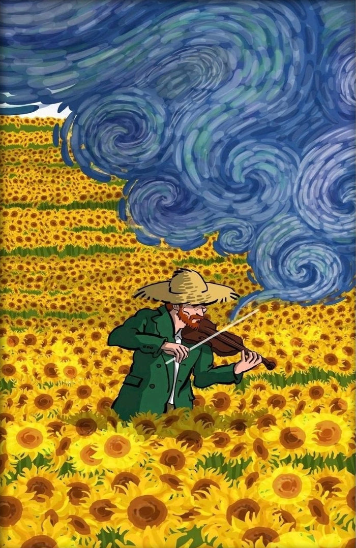 Van Gogh Playing Violin Sunflower Wall Art