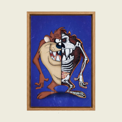 Tasmanian Devil Anatomy Blueprint canvas wall art in a floating oak frame