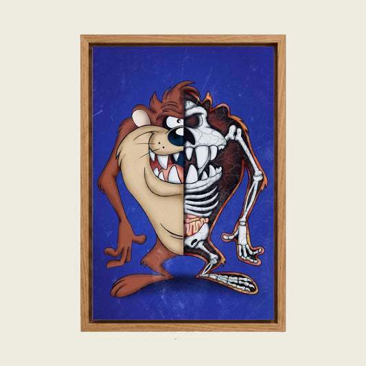 Tasmanian Devil Anatomy Blueprint canvas wall art in a floating oak frame