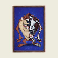 Tasmanian Devil Anatomy Blueprint canvas wall art in a floating walnut frame