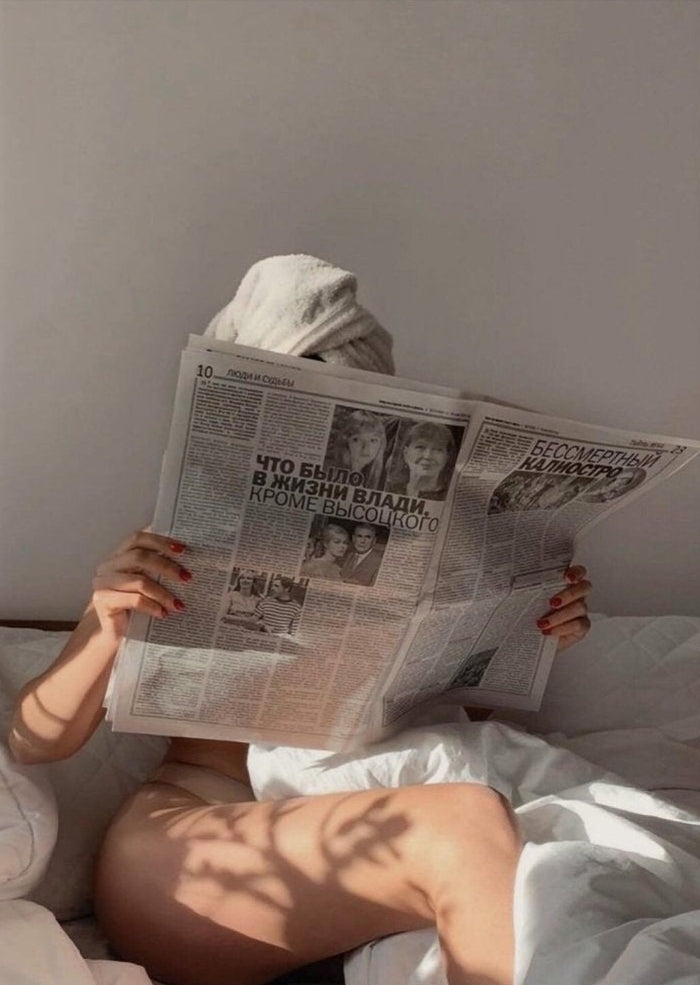 Morning Newspaper in Bed Lifestyle Canvas Wall Art