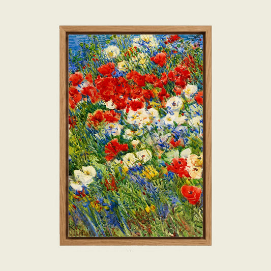 The Island Garden by Childe Hassam canvas wall art in a floating oak frame