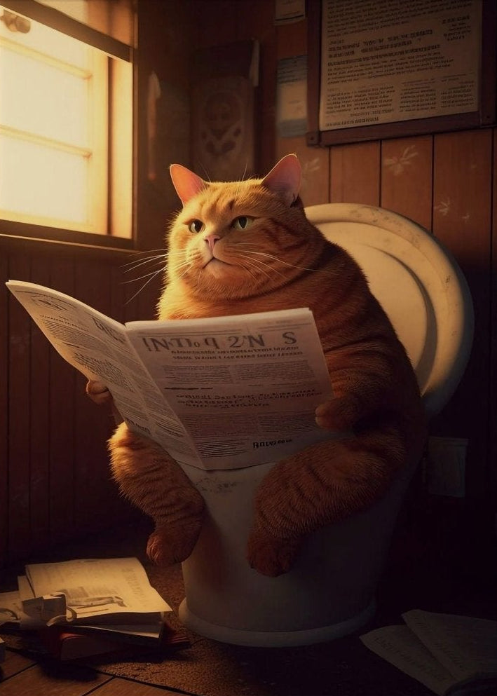 Funny Orange Cat on Toilet Canvas Wall Art