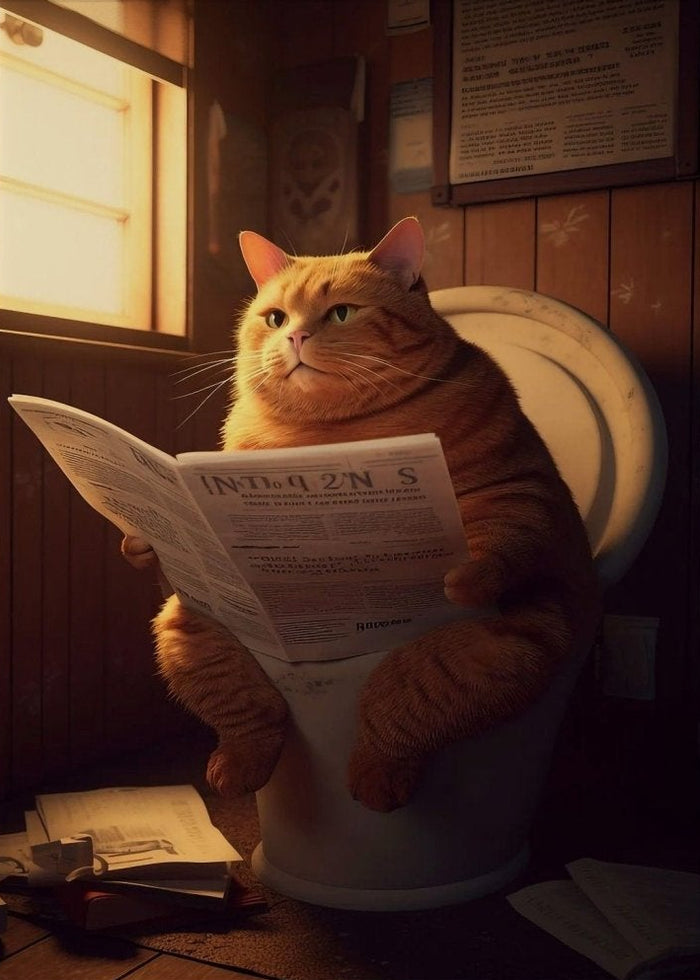 Funny Orange Cat on Toilet Canvas Wall Art