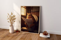 Funny Orange Cat on Toilet Canvas Wall Art
