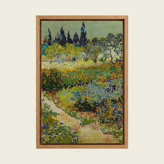 Van Gogh's Garden canvas wall art in a floating oak frame