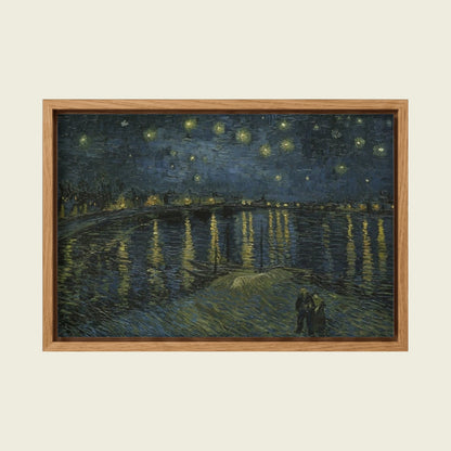 Starry Night Over the Rhône by Vincent van Gogh canvas wall art in a floating oak frame