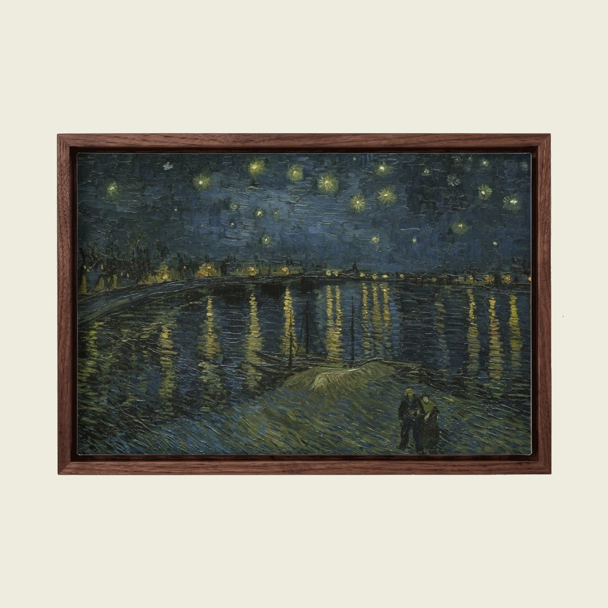 Starry Night Over the Rhône by Vincent van Gogh canvas wall art in a floating walnut frame