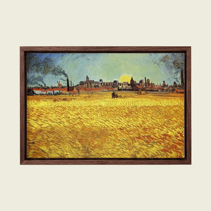 Summer Evening at Arles by Vincent van Gogh canvas wall art in a floating walnut frame
