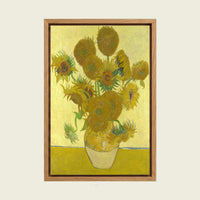 Fifteen Sunflowers by Vincent van Gogh canvas wall art in a floating oak frame