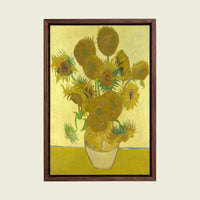 Fifteen Sunflowers by Vincent van Gogh canvas wall art in a floating walnut frame