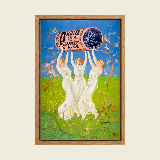 Pink Pills for Pale People by Leonetto Cappiello canvas wall art in a floating oak frame