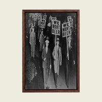 We Want Beer, 1931 canvas wall art in a floating walnut frame