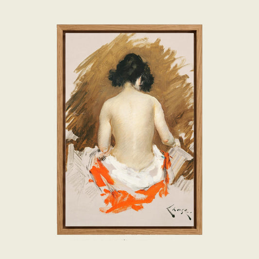 Japanese Woman in a Kimono by William Merritt Chase canvas wall art in a floating oak frame