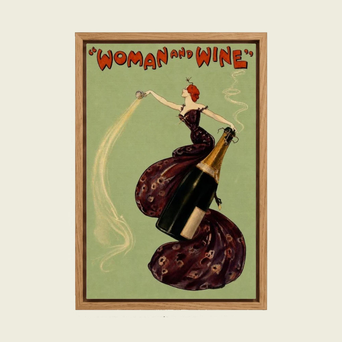 Feed Floating Oak Woman and Wine by Dudley Hardy Wall Art, Vintage Wine Poster, Art Deco Bar Decor, Retro Winery Canvas Print