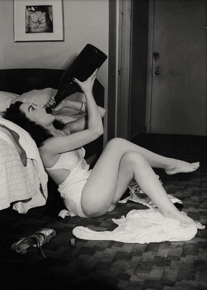 Vintage Champagne Woman Black and White Canvas Art