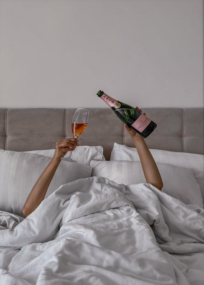 Woman Drinking Wine in Bed Canvas Wall Decor